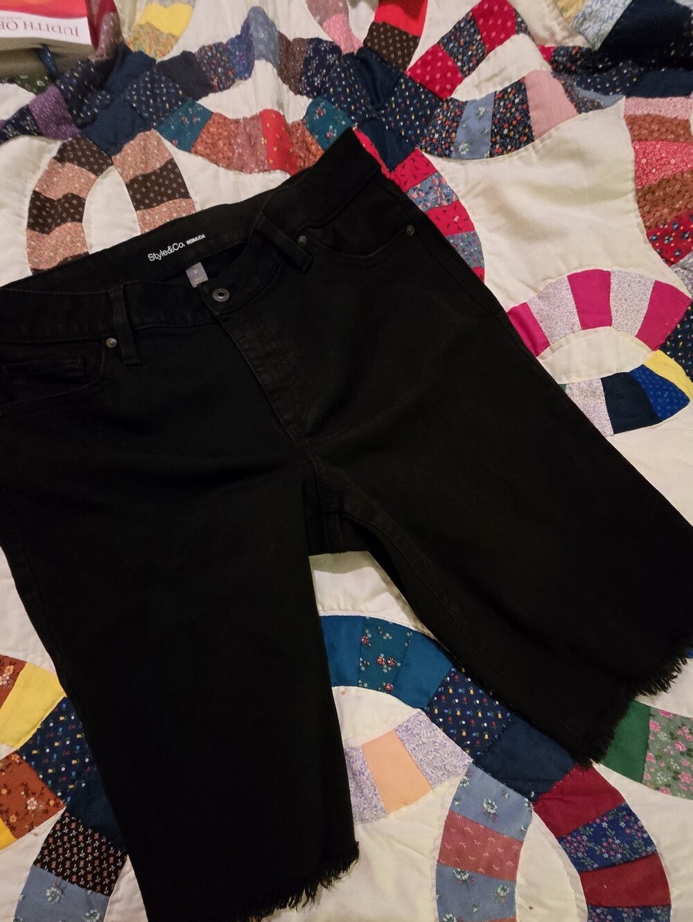 NEW BLK Denim Bermuda Shorts Sz 12 Curvy Style & Co Macy's TUMMY CONTROL SPANDYX